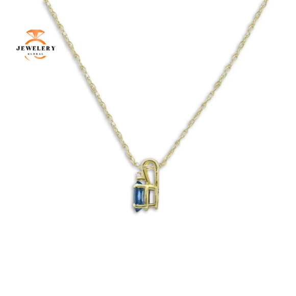 14KT YELLOW GOLD OVAL SAPPHIRE & DIAMOND PENDANT - Image 2