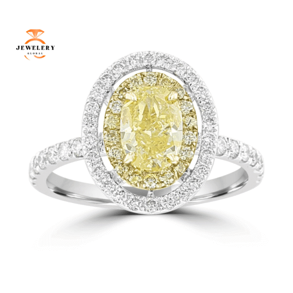 18KT WHITE GOLD 1.60 CTW YELLOW DIAMOND OVAL HALO RING