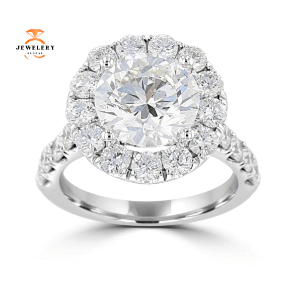 18KT White Gold 6.77 CTW Diamond Accent Round Halo Ring