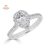 JULEVE 14KT GOLD 1.00 CTW DIAMOND PEAR HALO CATHEDRAL RING