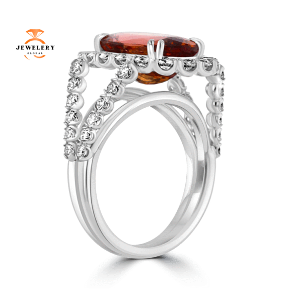 JULEVE 18KT WHITE GOLD 6.27CT IMPERIAL TOPAZ & 1.67CTW DIAMOND HALO RING - Image 2