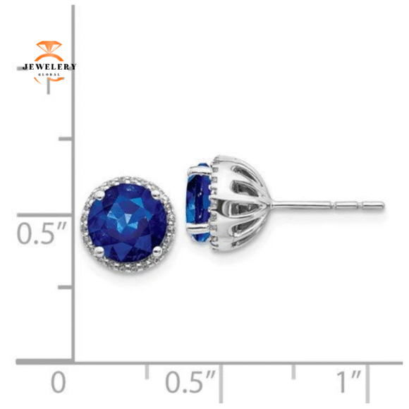 14KT WHITE GOLD 2.30 CTW SAPPHIRE & 0.12 CTW DIAMOND HALO EARRINGS - Image 2