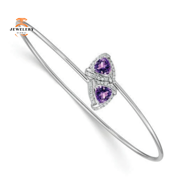 14KT WHITE GOLD 1.10 CTW AMETHYST & .17 CTW DIAMOND FLEX BANGLE