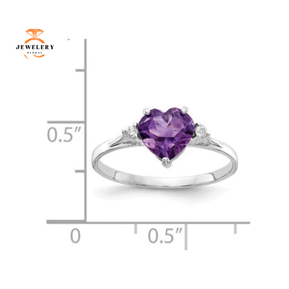 14KT WHITE GOLD 7MM HEART AMETHYST AND DIAMOND RING - Image 5