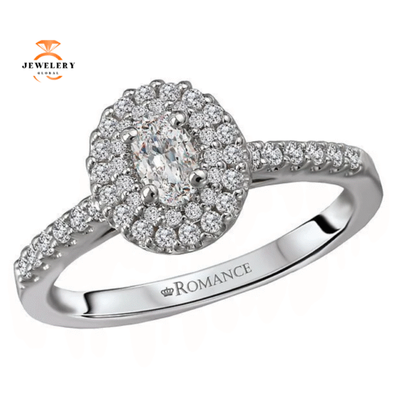 14KT WHITE GOLD 1/2 CTW OVAL DIAMOND DOUBLE OVAL HALO RING
