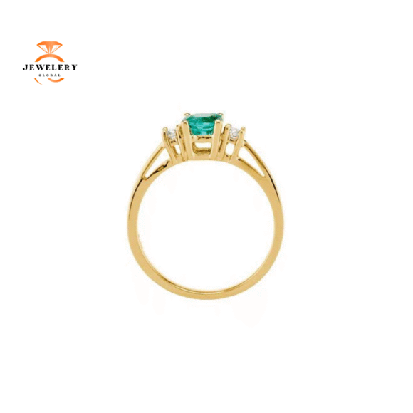 14KT YELLOW GOLD EMERALD & DIAMOND ACCENTED 3-STONE RING - Image 2