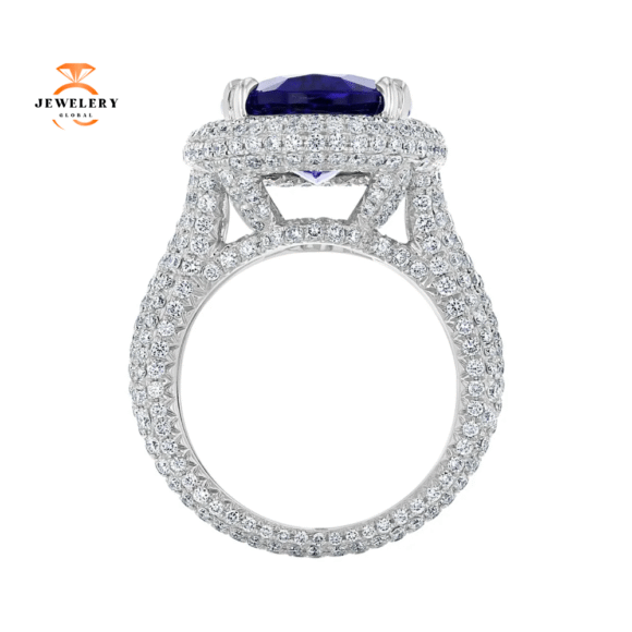 18KT 9.47 CT TANZANITE & 2.83 CTW DIAMOND PAVÉ HALO ETERNITY RING - Image 3