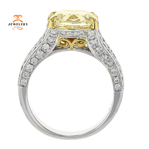 18KT TWO-TONE GOLD 7.77 CTW FANCY LIGHT YELLOW & WHITE DIAMOND RING - Image 2