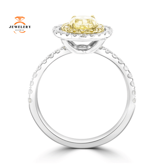 18KT WHITE GOLD 1.60 CTW YELLOW DIAMOND OVAL HALO RING - Image 2