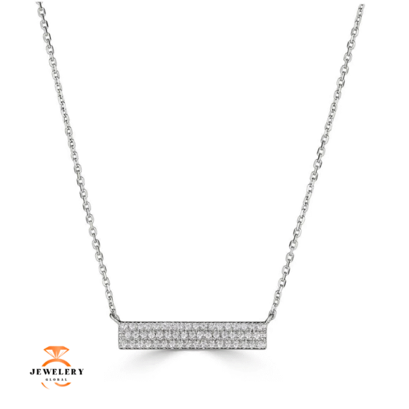 EMILIQUE 14KT GOLD 0.17 CTW DIAMOND 3 ROW PAVÉ BAR NECKLACE