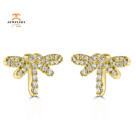 EMILIQUE 14KT YELLOW GOLD 0.17CT DIAMOND DRAGONFLY STUD EARRINGS