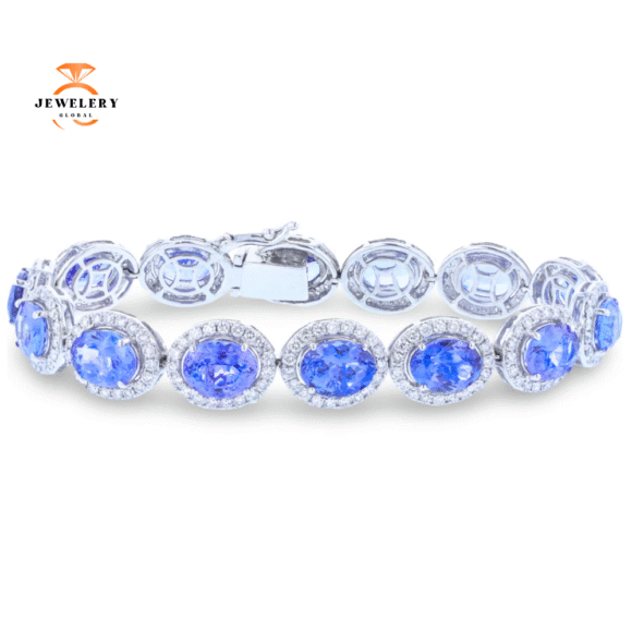 JULEVE 14K WHITE GOLD 28.00 CTW TANZANITE & 5.00 CTW DIAMOND BRACELET