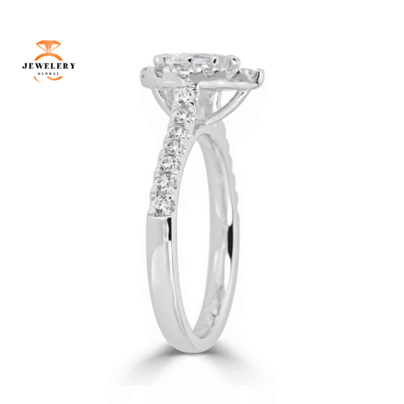 JULEVE 14KT GOLD 1.00 CTW DIAMOND PEAR HALO CATHEDRAL RING - Image 2