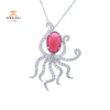 JULEVE 18KT WHITE GOLD 3.81CT CONCH PEARL & 0.74CTW DIAMOND OCTOPUS NECKLACE