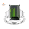 JULEVE 8.18 CTW TOURMALINE & 1.27 CTW DIAMOND STEP CUT RING
