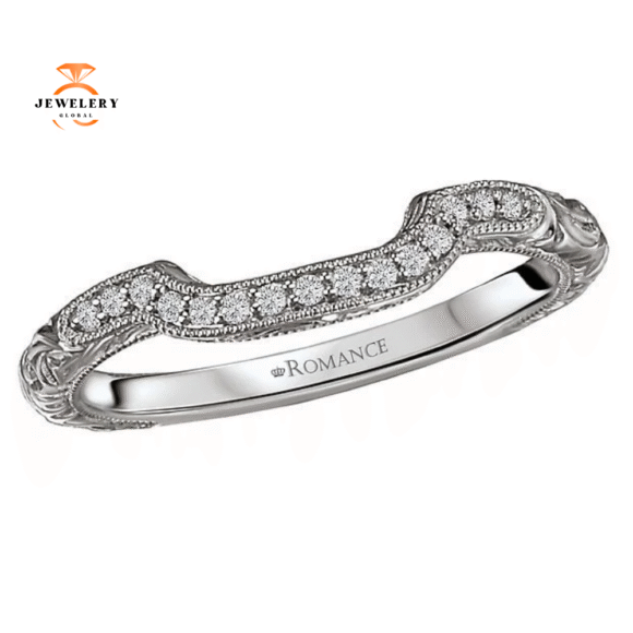 14KT White Gold 1/12 CTW Diamond Vintage Curved Wedding Band
