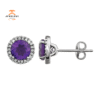 14KT WHITE GOLD 1.40 CTW AMETHYST & 0.13 CTW DIAMOND HALO EARRINGS