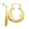 14KT YELLOW GOLD KISSING DOLPHIN HOOP EARRINGS.