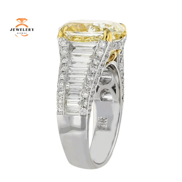 18KT TWO-TONE GOLD 7.77 CTW FANCY LIGHT YELLOW & WHITE DIAMOND RING