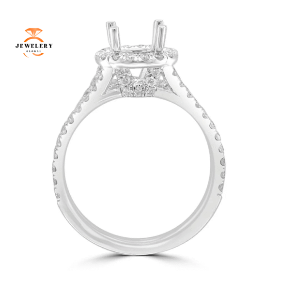 18KT White Gold 2/3 CTW Diamond Halo Setting for 1 CT Round - Image 2
