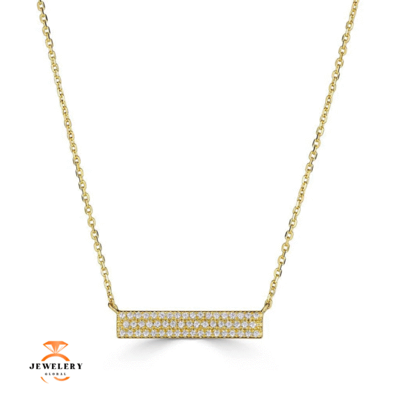 EMILIQUE 14KT GOLD 0.17 CTW DIAMOND 3 ROW PAVÉ BAR NECKLACE - Image 2