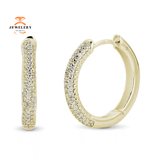 EMILIQUE 14KT GOLD 1/4 CTW DIAMOND 3-ROW HOOP EARRINGS