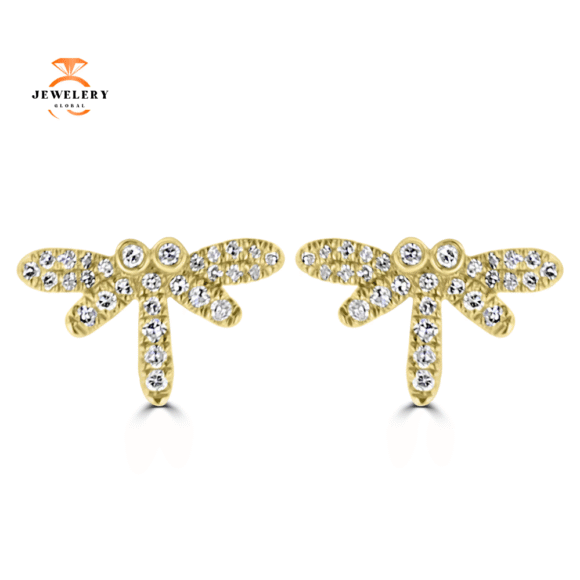 EMILIQUE 14KT YELLOW GOLD 0.17CT DIAMOND DRAGONFLY STUD EARRINGS - Image 2