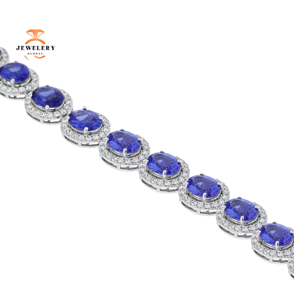 JULEVE 14K WHITE GOLD 28.00 CTW TANZANITE & 5.00 CTW DIAMOND BRACELET - Image 2