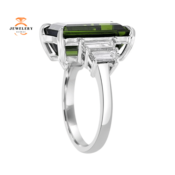 JULEVE 8.18 CTW TOURMALINE & 1.27 CTW DIAMOND STEP CUT RING - Image 2