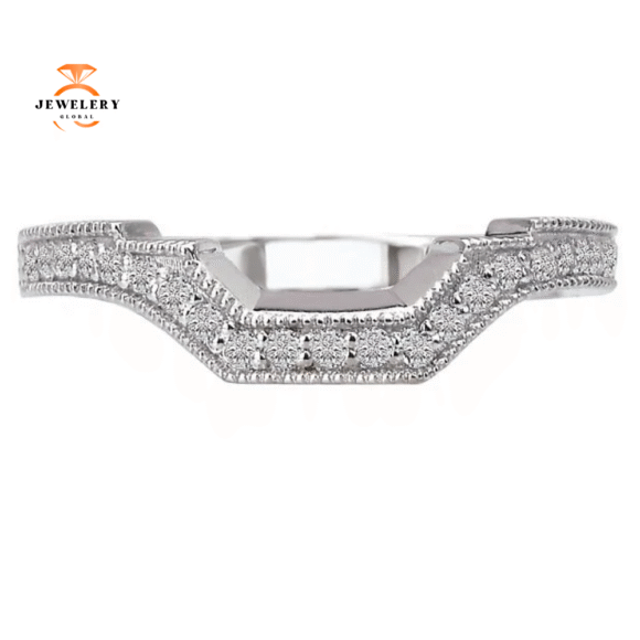 14KT WHITE GOLD 1/4 CTW DIAMOND MILGRAIN CURVED NOTCHED BAND - Image 2