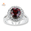 14KT WHITE GOLD 2.32CTW GARNET & 0.71CTW DIAMOND HALO RING