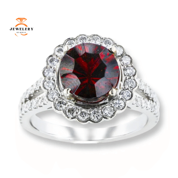 14KT WHITE GOLD 2.32CTW GARNET & 0.71CTW DIAMOND HALO RING