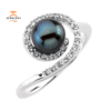 14KT WHITE GOLD 7MM PEARL AND DIAMOND RING