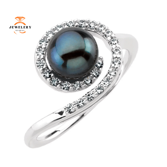 14KT WHITE GOLD 7MM PEARL AND DIAMOND RING