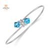 14KT WHITE GOLD DIAMOND & 2.50 CTW BLUE TOPAZ FLEXIBLE BANGLE