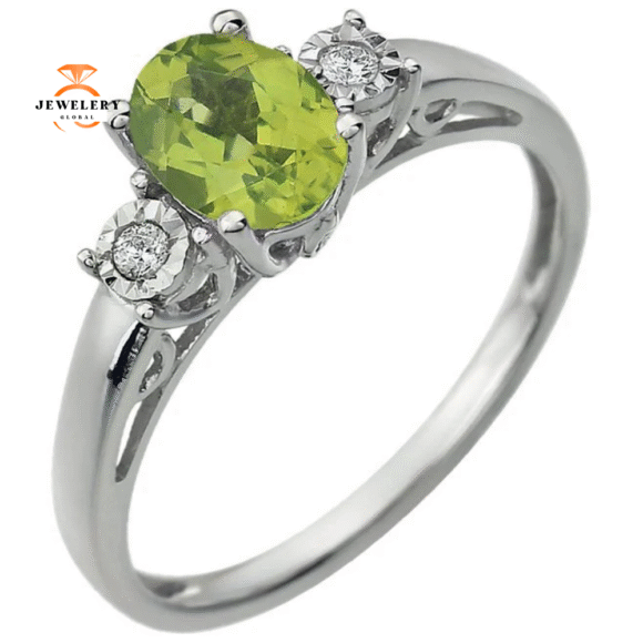 14KT WHITE GOLD PERIDOT & .04 CTW DIAMOND RING