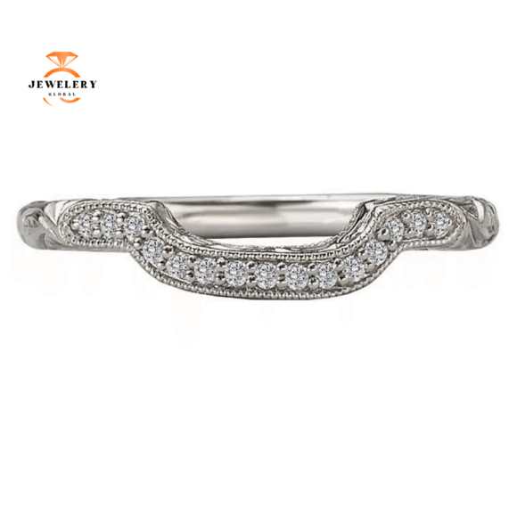14KT White Gold 1/12 CTW Diamond Vintage Curved Wedding Band - Image 2
