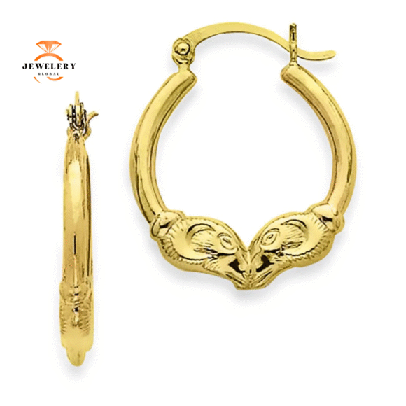 14KT Yellow Gold Rams Head Hoop Earrings