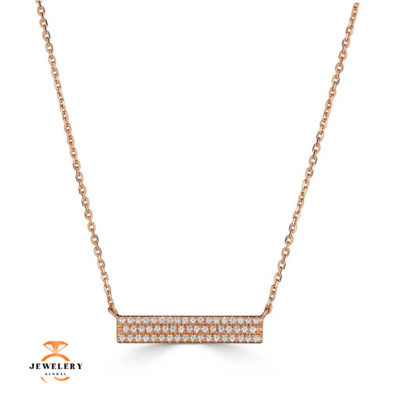 EMILIQUE 14KT GOLD 0.17 CTW DIAMOND 3 ROW PAVÉ BAR NECKLACE - Image 3