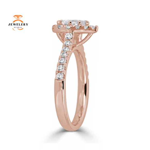 JULEVE 14KT GOLD 1.00 CTW DIAMOND PEAR HALO CATHEDRAL RING - Image 4
