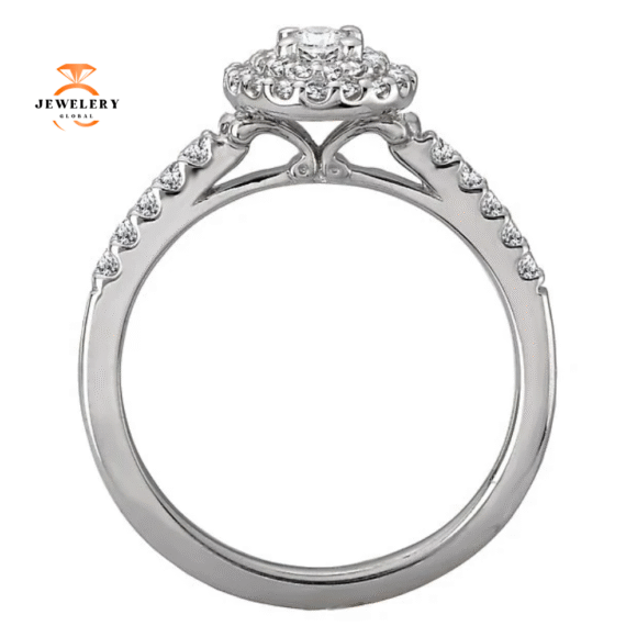 14KT WHITE GOLD 1/2 CTW OVAL DIAMOND DOUBLE OVAL HALO RING - Image 3