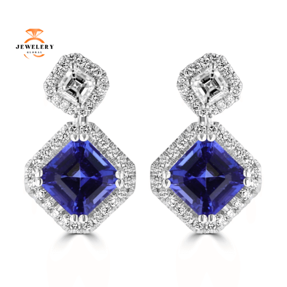 JULEVE 18KT WHITE GOLD 6.67 CTW TANZANITE & 1.86 CTW DIAMOND EARRINGS