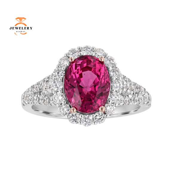 JULEVE 2.80 CT SPINEL & .83 CTW DIAMOND OVAL HALO RING
