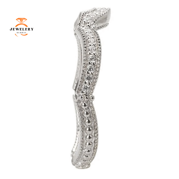 14KT WHITE GOLD 1/4 CTW DIAMOND MILGRAIN CURVED NOTCHED BAND - Image 3