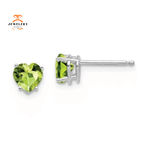 14KT WHITE GOLD 1.10 CTW HEART PERIDOT EARRINGS