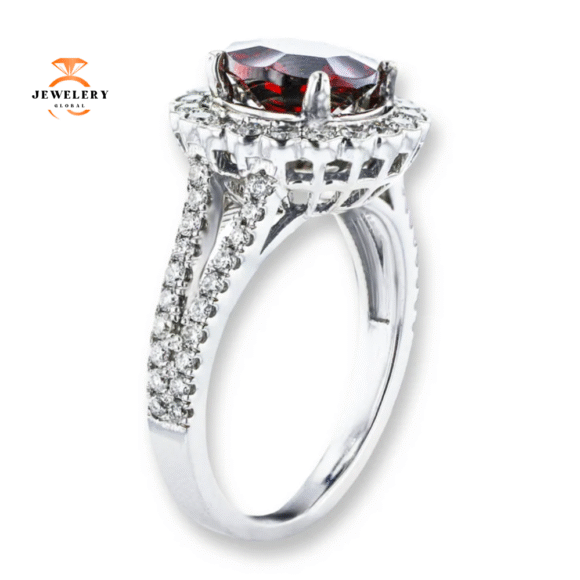 14KT WHITE GOLD 2.32CTW GARNET & 0.71CTW DIAMOND HALO RING - Image 2