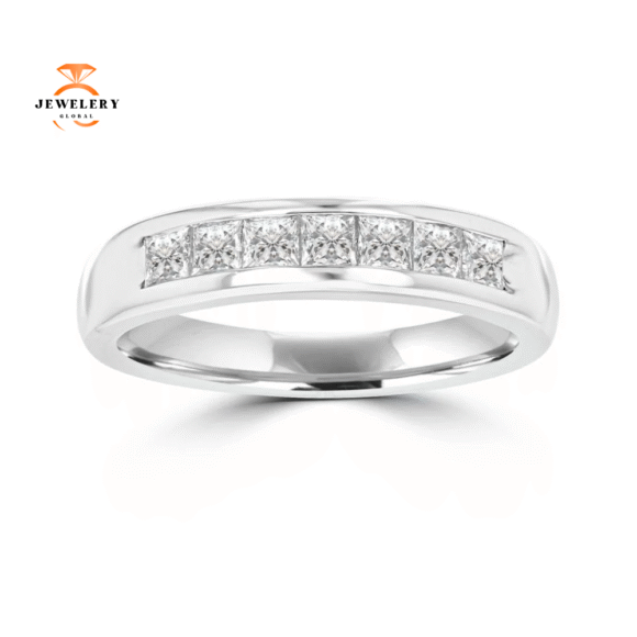 14KT White Gold 3/4 CTW Princess Cut Diamond Channel Set Band