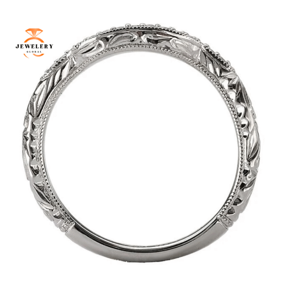 14KT White Gold 1/12 CTW Diamond Vintage Curved Wedding Band - Image 3