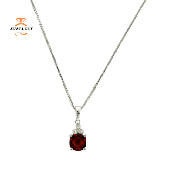 14KT WHITE GOLD GARNET & DIAMOND NECKLACE - Image 2