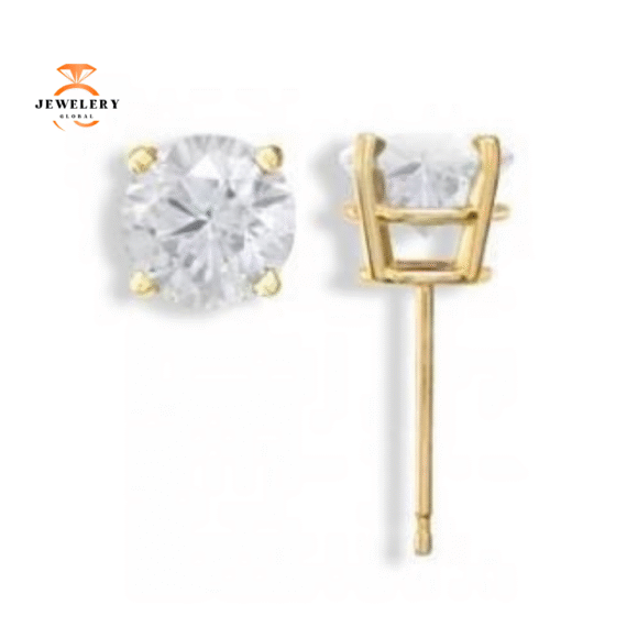 14KT Yellow Gold 6MM Round Cubic Zirconia Earrings